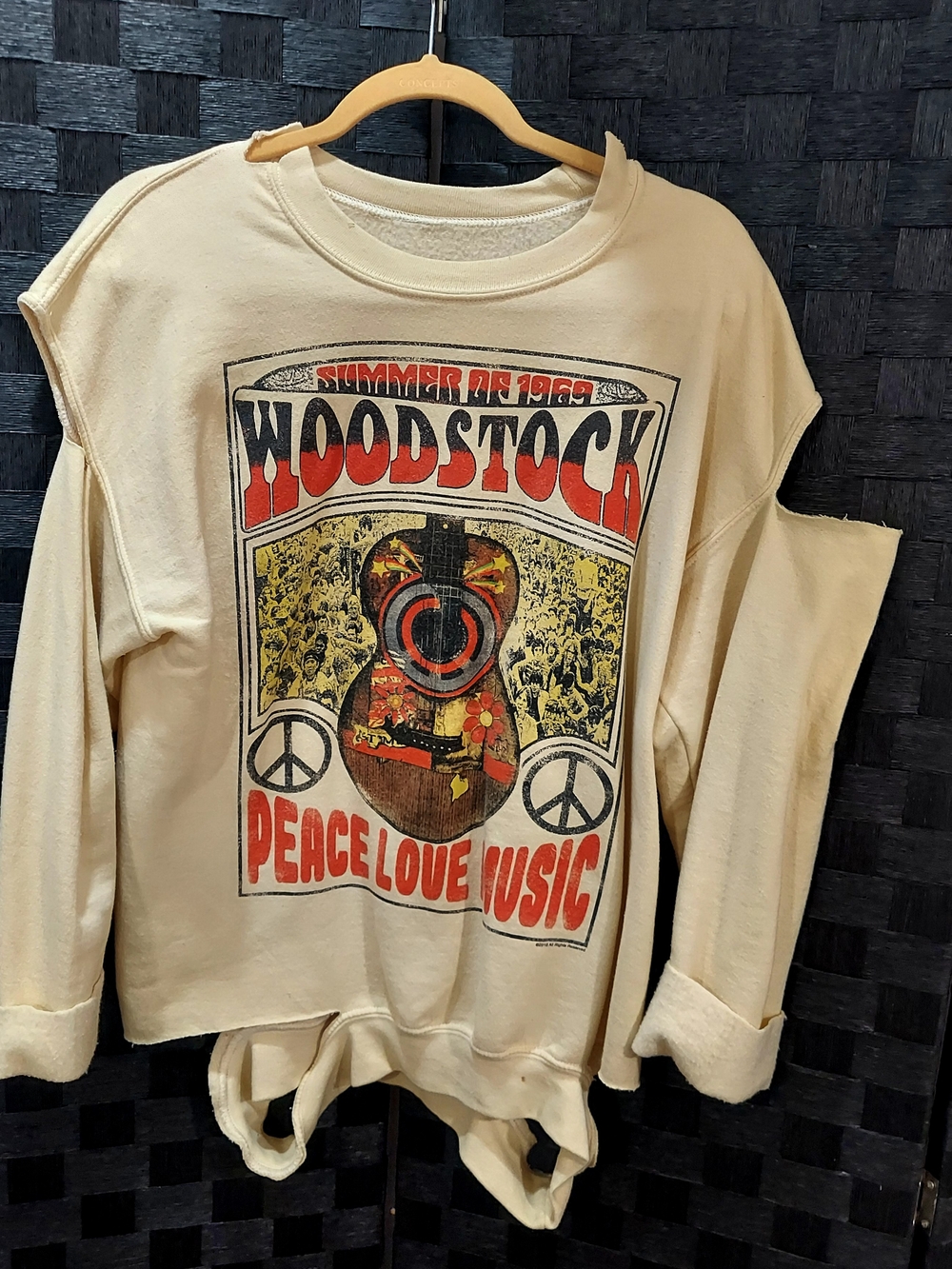 Cream Woodstock Graphic Kids Sweatshirt - Peace Love Music